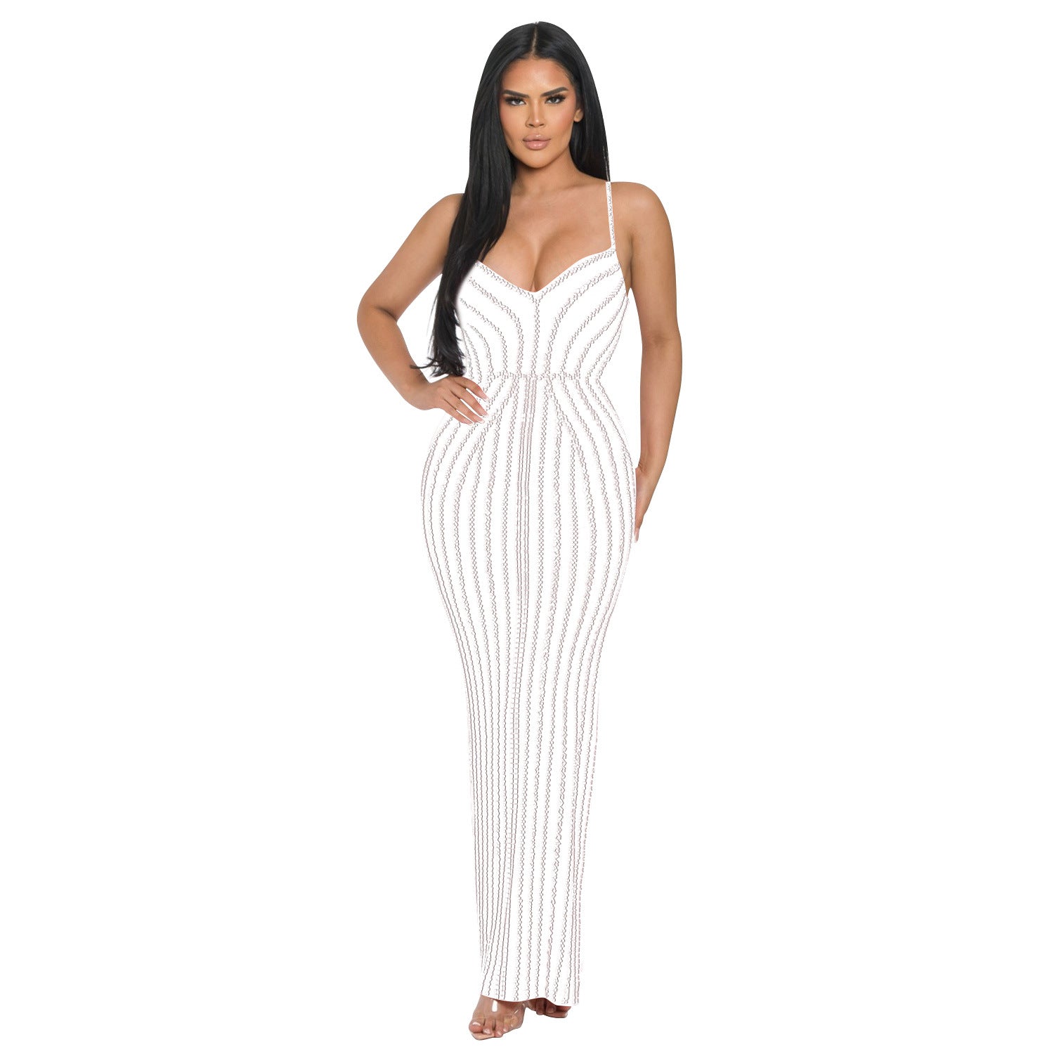 Women Solid Beaded Suspender Maxi Dress 11