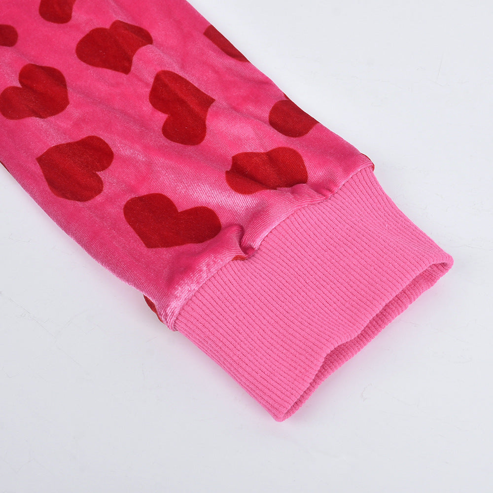 Women Sexy Hooded Printed Zipper Crop Top and Pants Two-piece Set 19