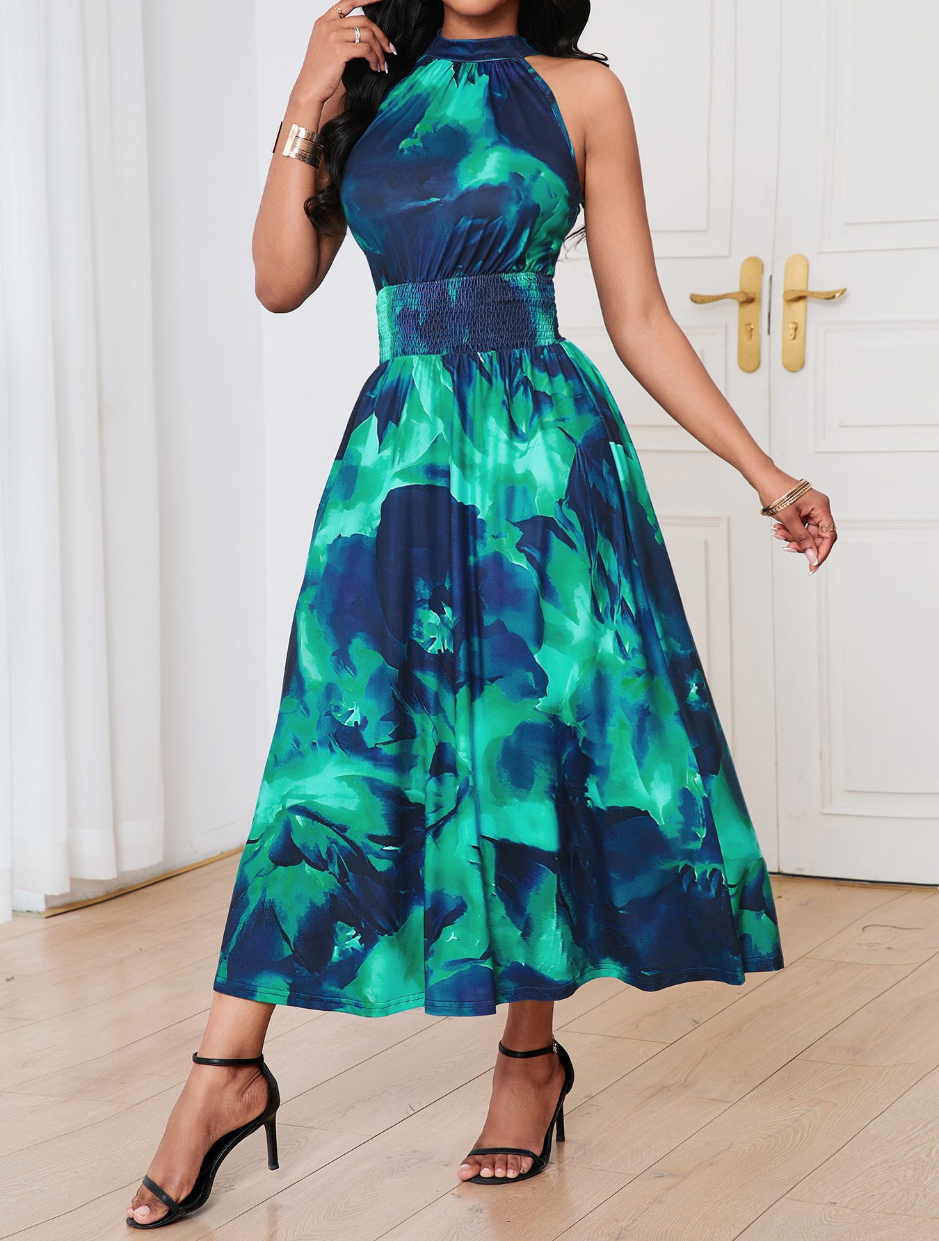 Summer Women's Elegant Fashion Gradient Print Halter Neck Dress 5