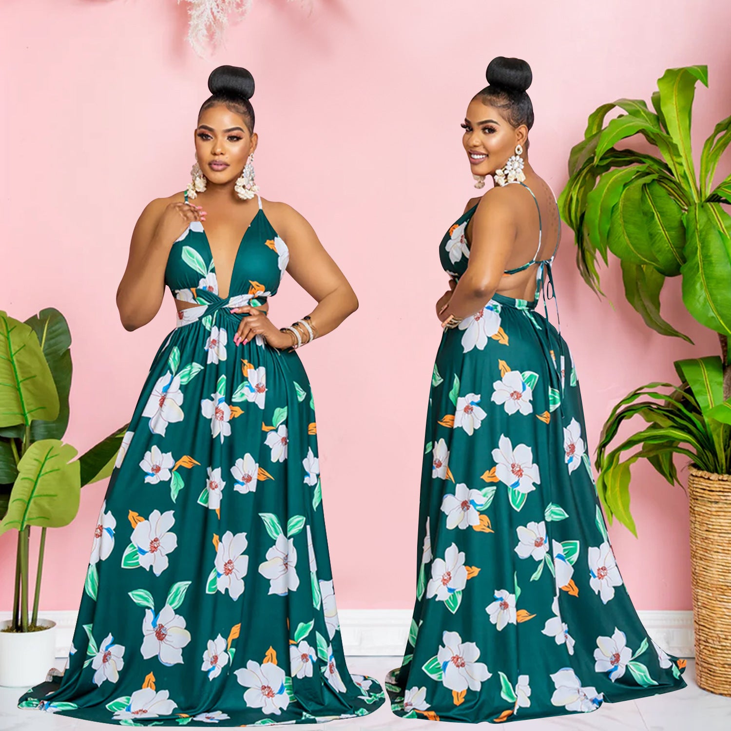 Women Summer Fashion Flower Print Sundress 4