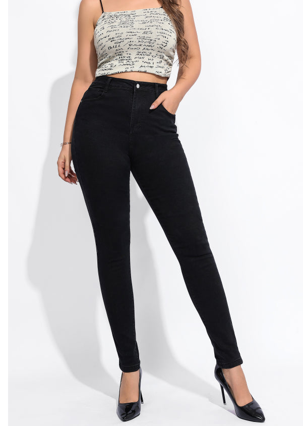 Women Casual Black Stretch Denim Pants 3
