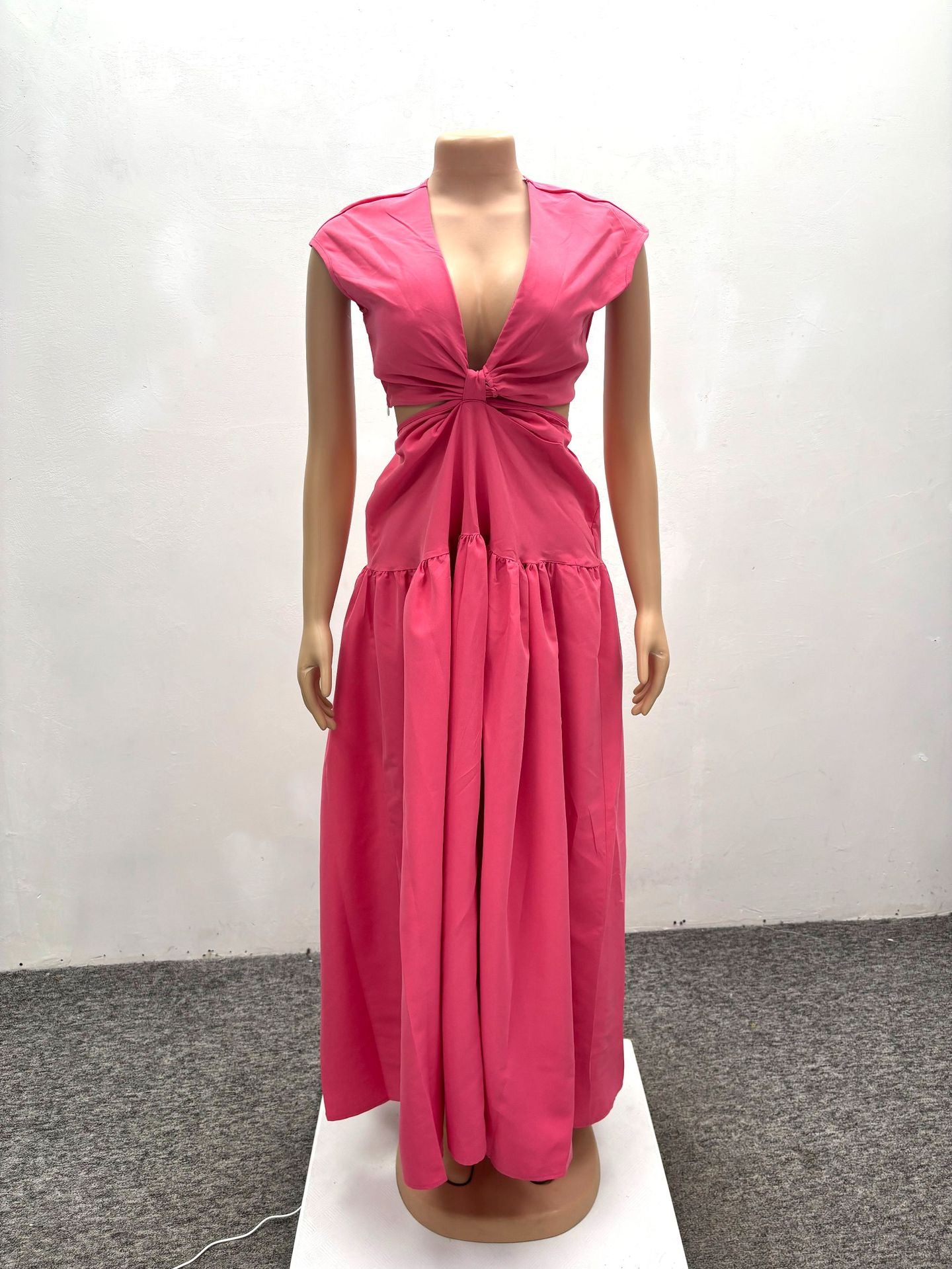 Women's Summer Open Waist Solid Color Long Dress 6