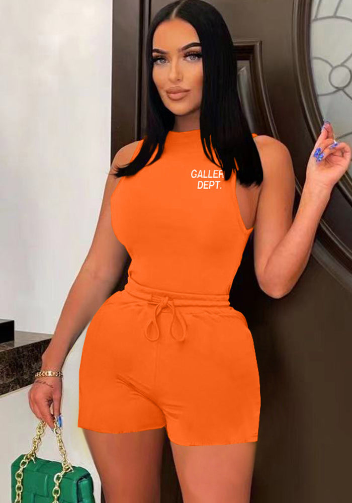 Women'S Two-Piece Casual Letter Print Sleeveless Shorts Set