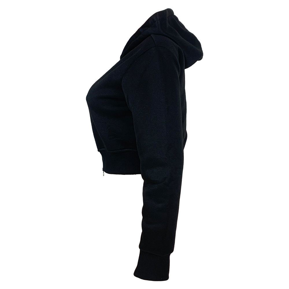 Women casual Rib Patchwork hooded zipper jacket 19