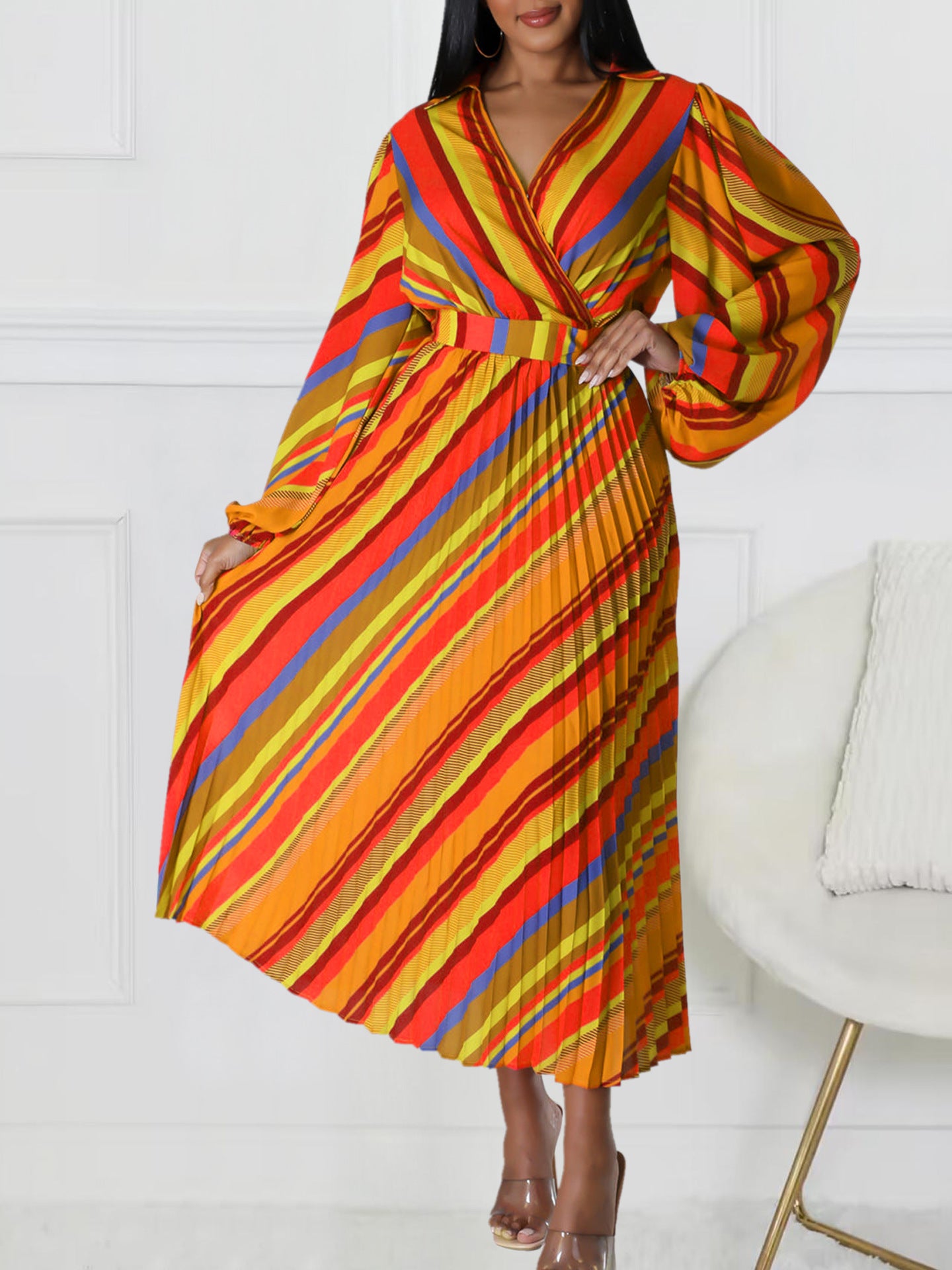 Women Summer Turndown Collar Sexy Print Turndown Collar Dress 4