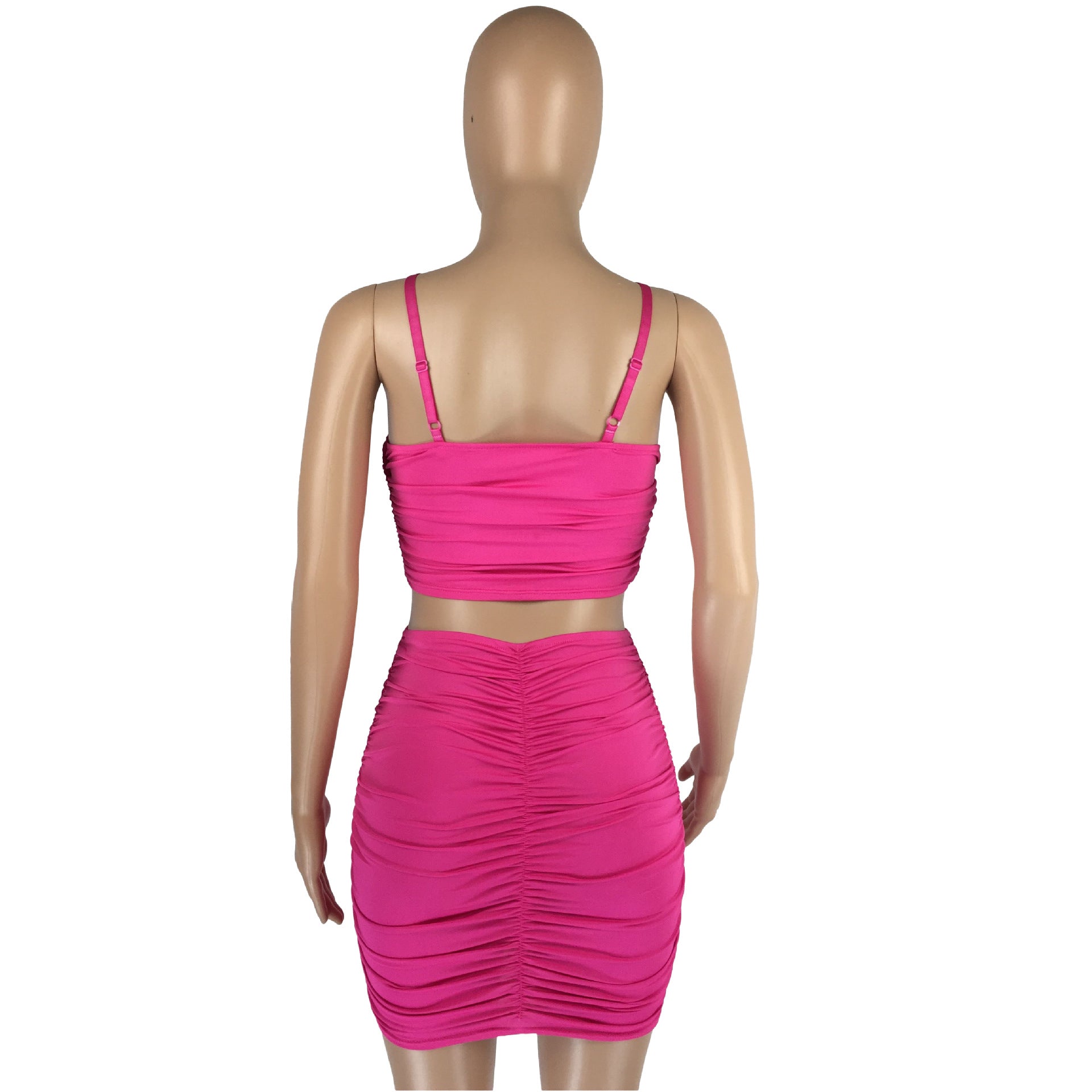Women Strapless Pleated Crop Top and Bodycon Skirt Two-Piece Set 13