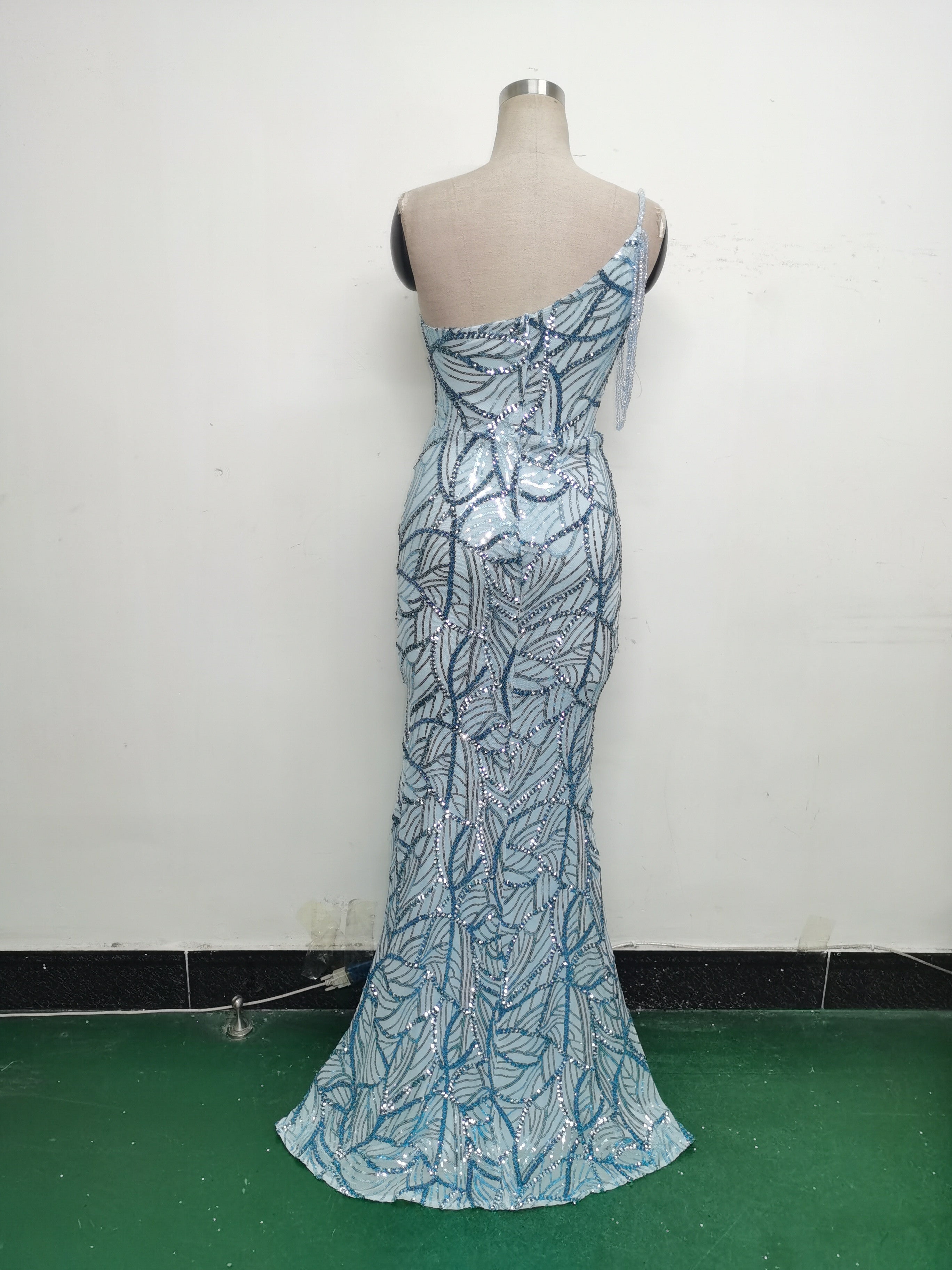 Women One Shoulder Beaded Sequin Embroidery Formal Party Prom Wedding Evening Dress 28