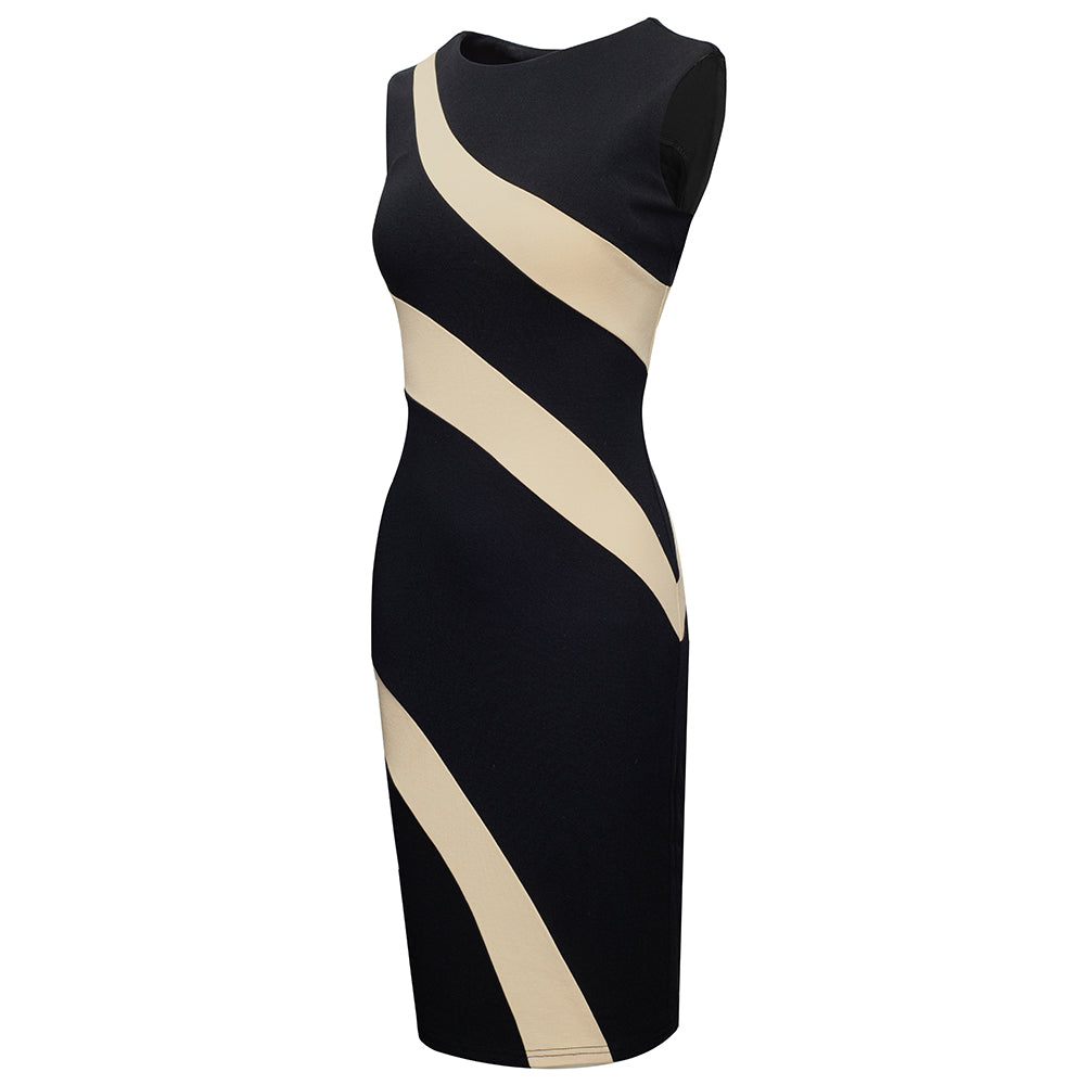 Women Summer Round Neck Sleeveless Colorblock Zip Dress 10