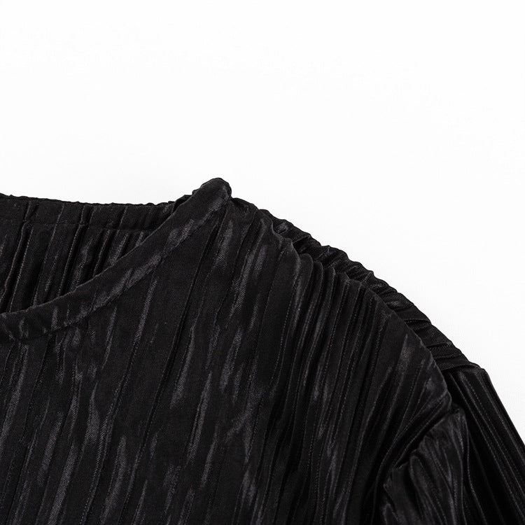 Women's Autumn Round Neck Belt Bell Bottom Long Sleeve Long Pleated Dress 24