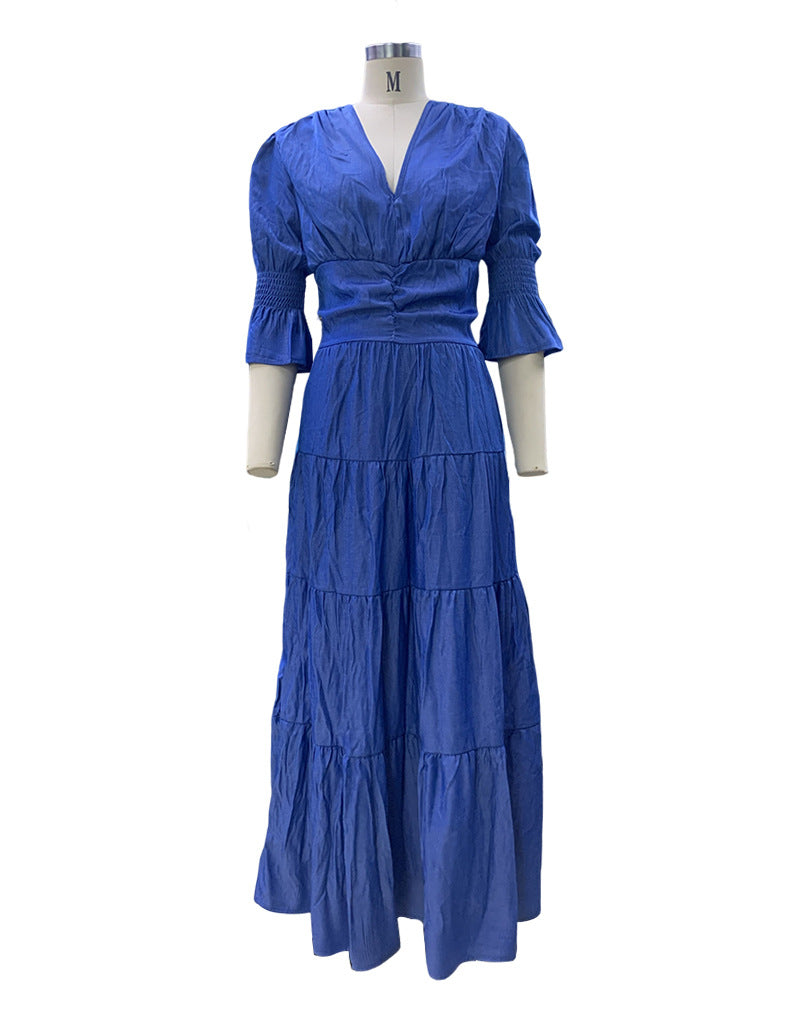 Women V Neck Long Sleeve Maxi Dress 21