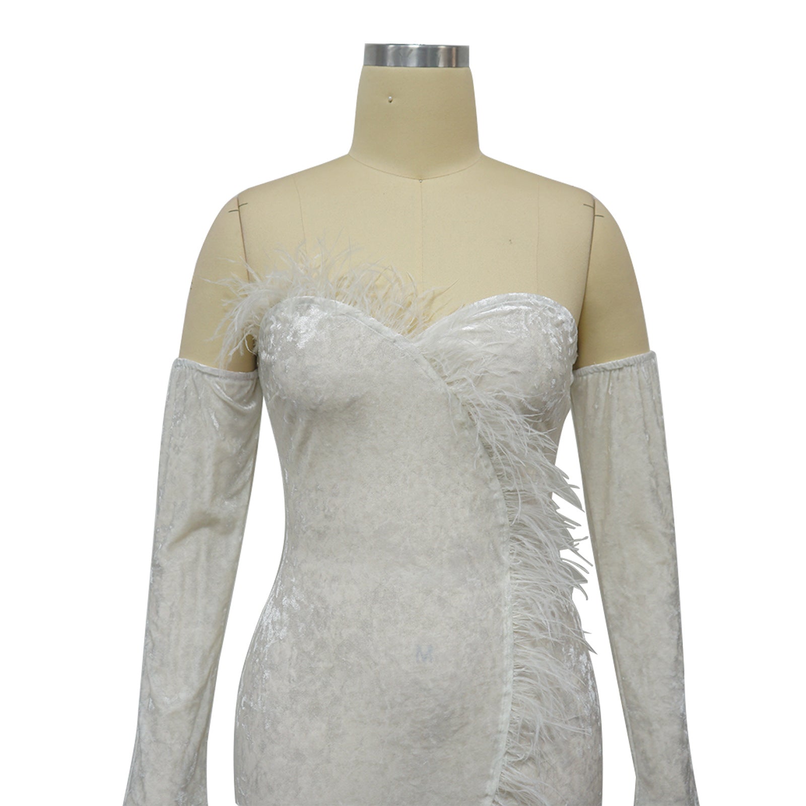 Women's Autumn Winter Feather Velvet Slim Bodycon Dress With Gloves 19