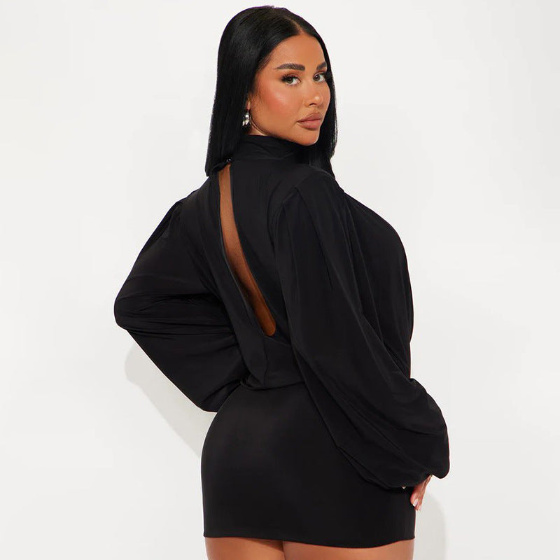 Women Fall Solid Casual V-Neck Long-Sleeved Top and Mini Skirt Two-Piece Set 11