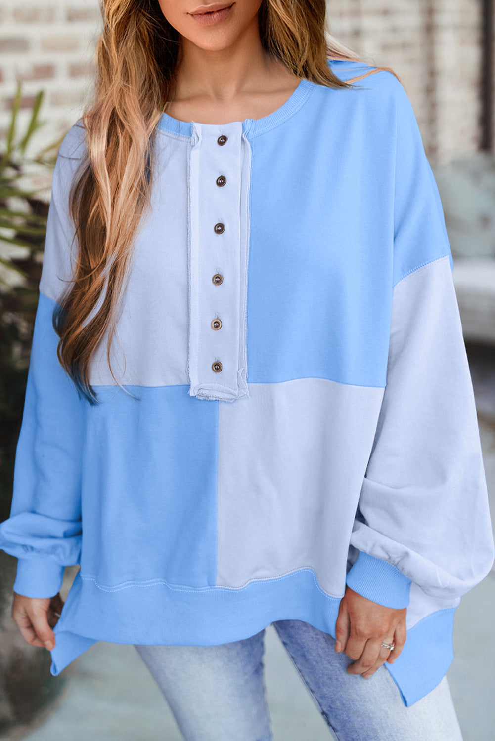 Autumn Winter Casual Patchwork Contrasting Loose Long Sleeve Top 31