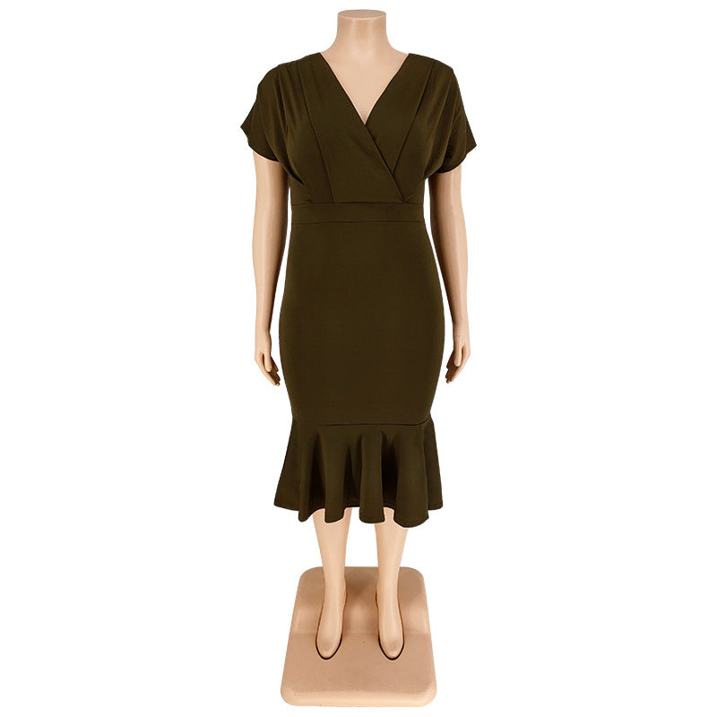 Fashion Plus Size Women's Summer Style V-Neck Solid Bodycon Dress 24