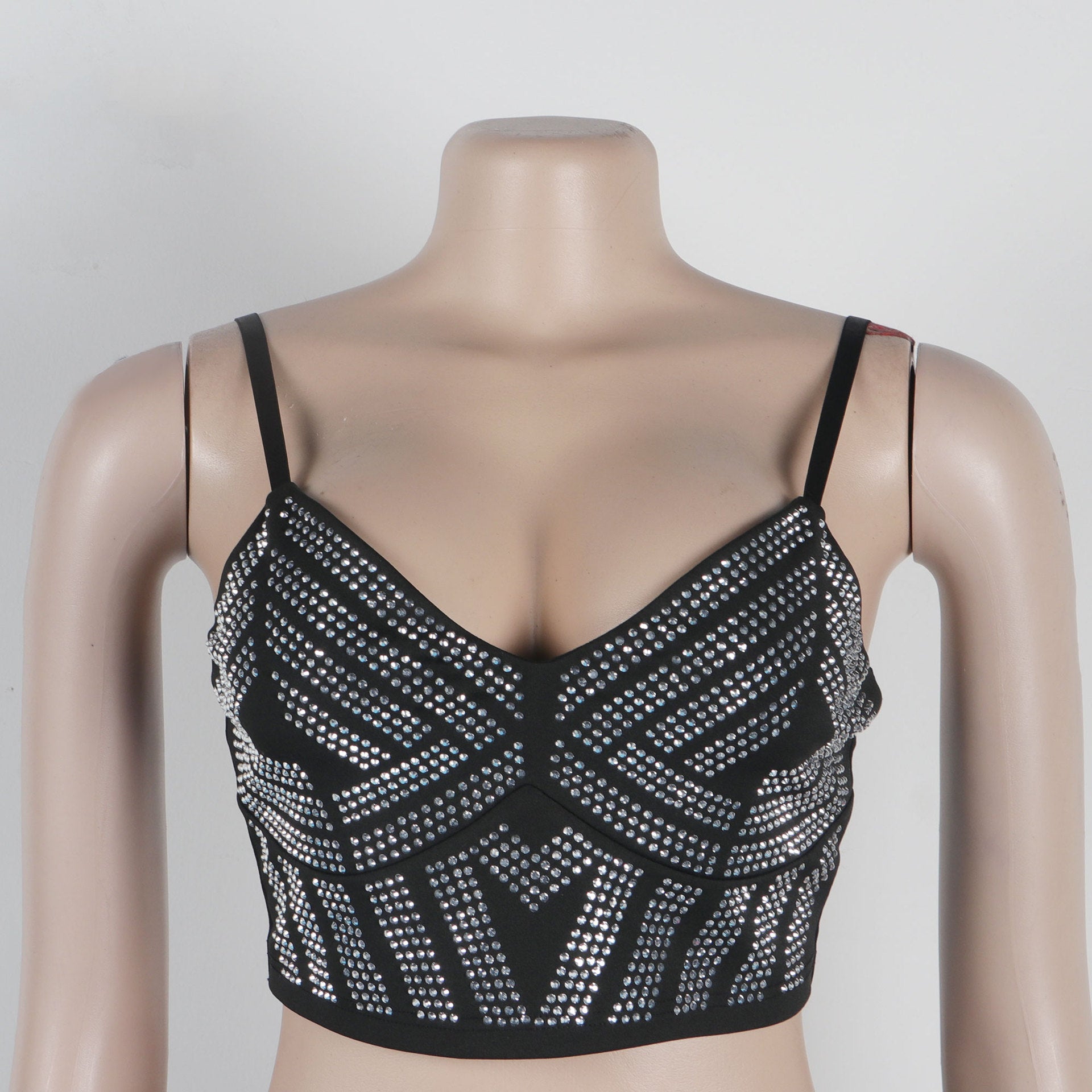 Beaded Elastic Strap Crop Top Bodycon Skirt Two Piece Set 14