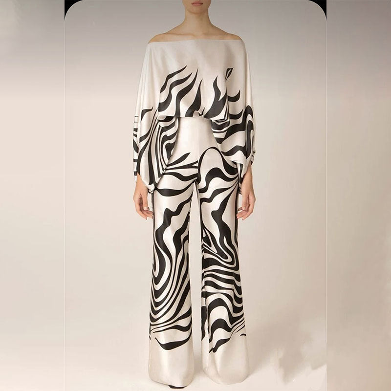 Women Printed Casual Loose Top and Wide Leg Pants Two-piece Set 18