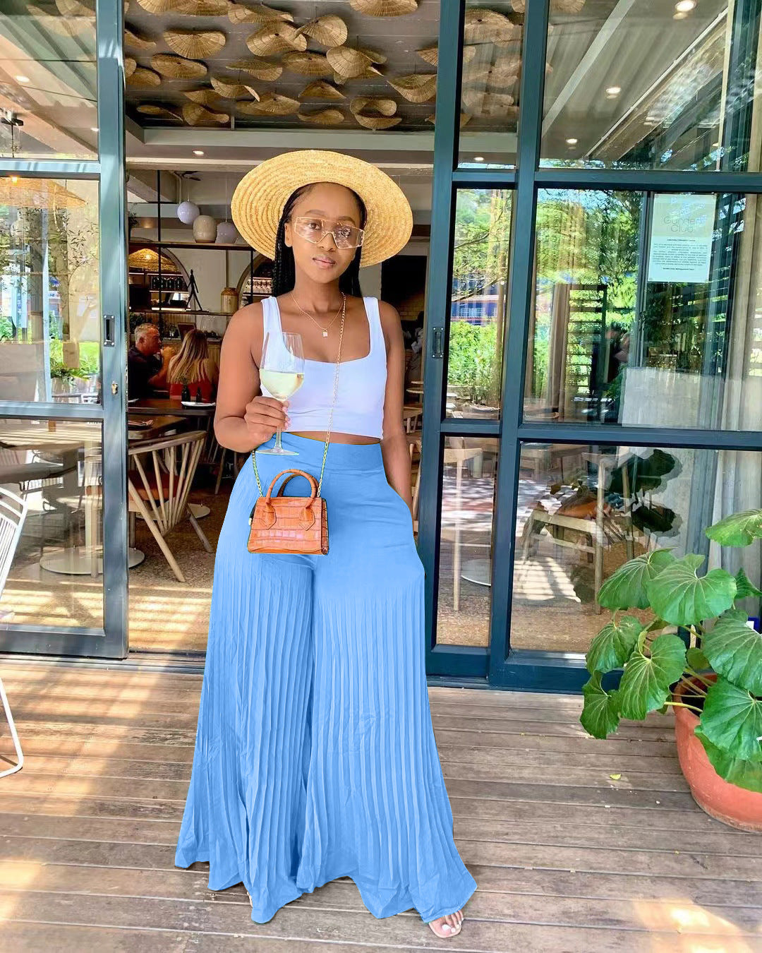 Spring Solid Pleated Wide-Leg Pants 8