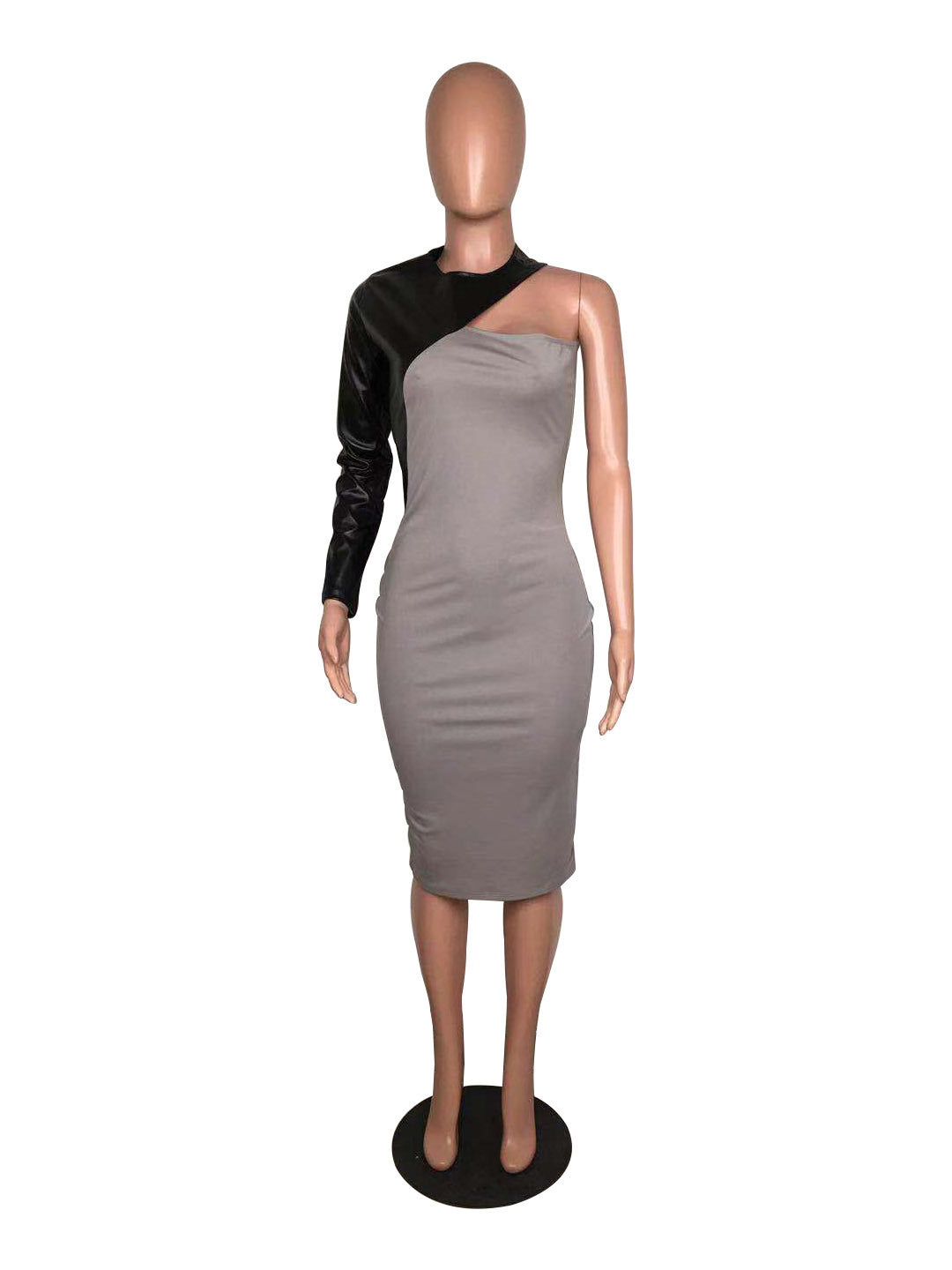 Women Sexy Pu Leather Patchwork Long Sleeve Dress 34