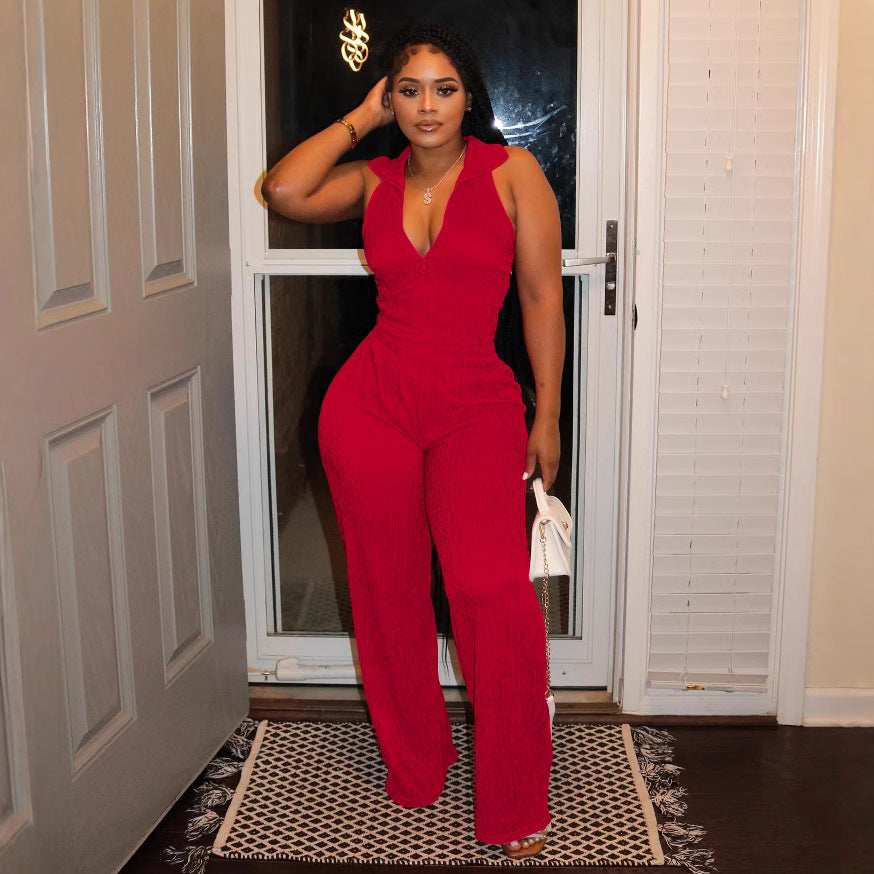 Sexy V-Neck Sleeveless Top Wide-Leg Pants Summer Two Piece Set 6