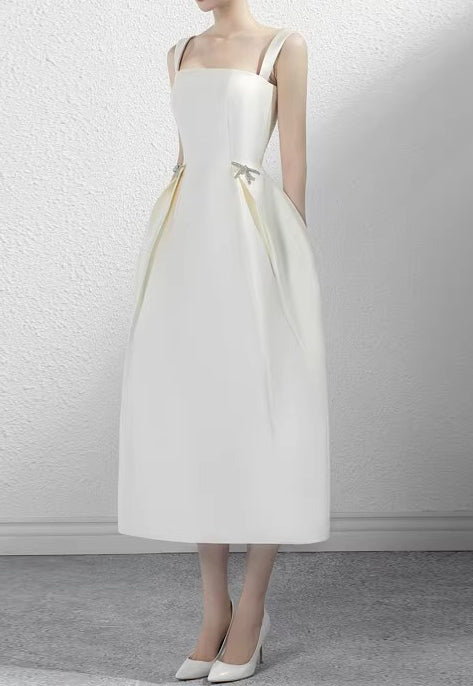 Women French White Satin Formal Party Birthday Party Strapless Evening Dress（Processing time need 3-6 days） 4