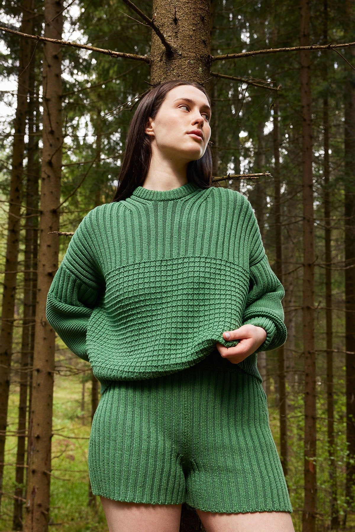 Fashion Autumn Winter Knitting Round Neck Long Sleeve Loose Casual Two-Piece Shorts Set 19