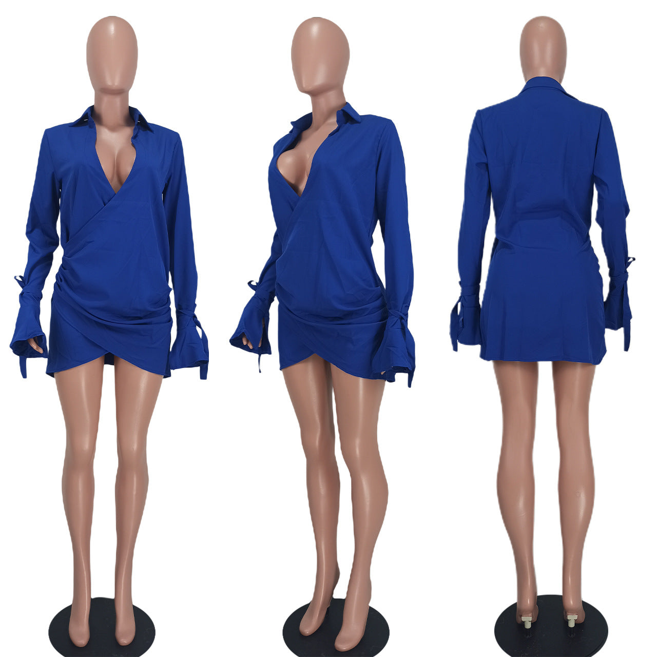 Ladies Fashion Cross Solid Shirt Dress 11