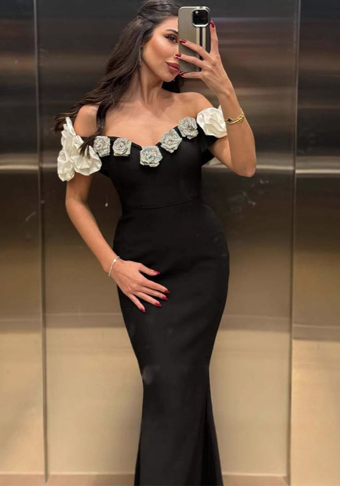 Women Strapless flower sleeveless off-shoulder maxi dress