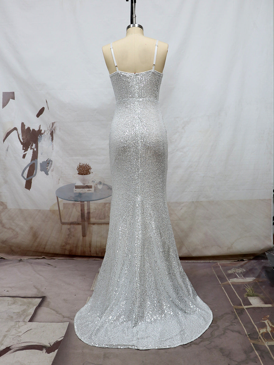 Spring and summer sling sequins slit trailing evening dress Formal Party sexy suspender dress 14