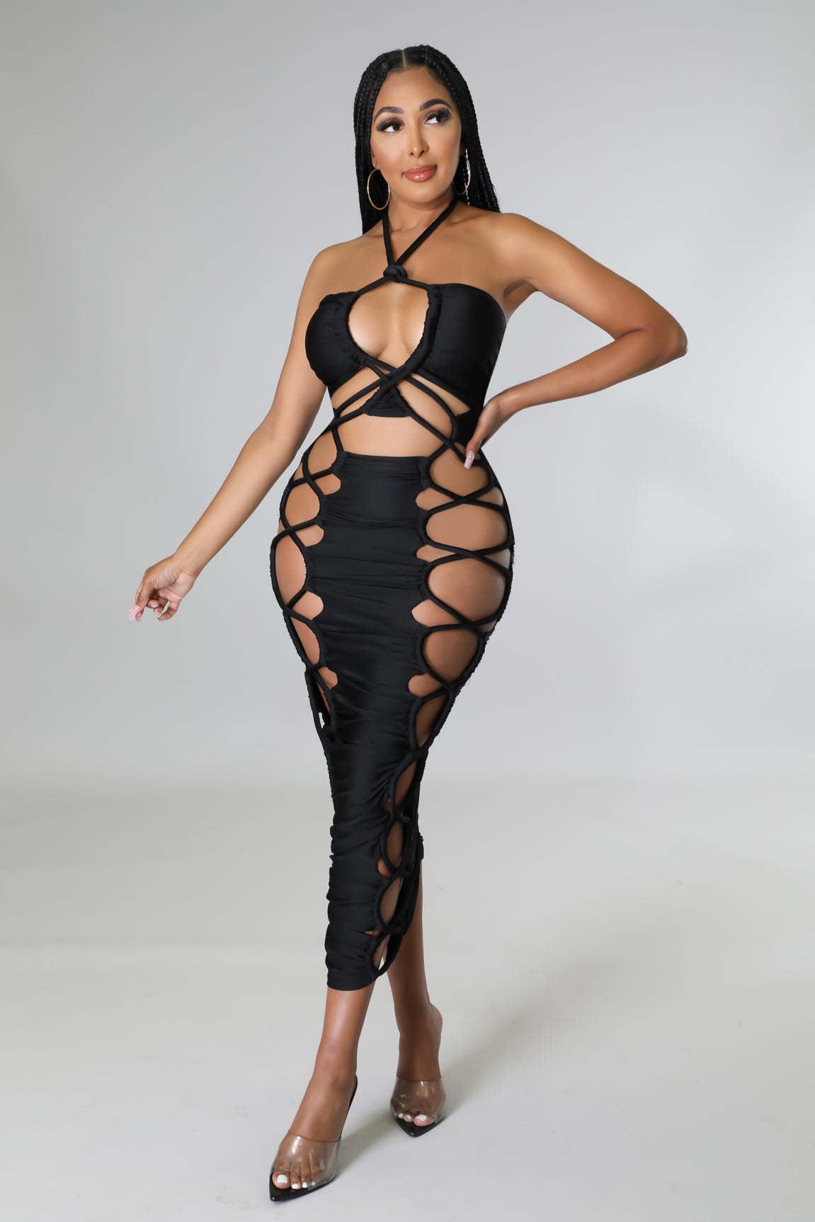 Women's Halter Lace-Up Ruched Long Dress 14