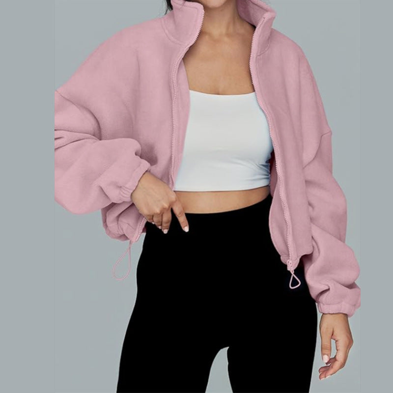 Women's Spring Loose Stand Collar Zipper Top 21