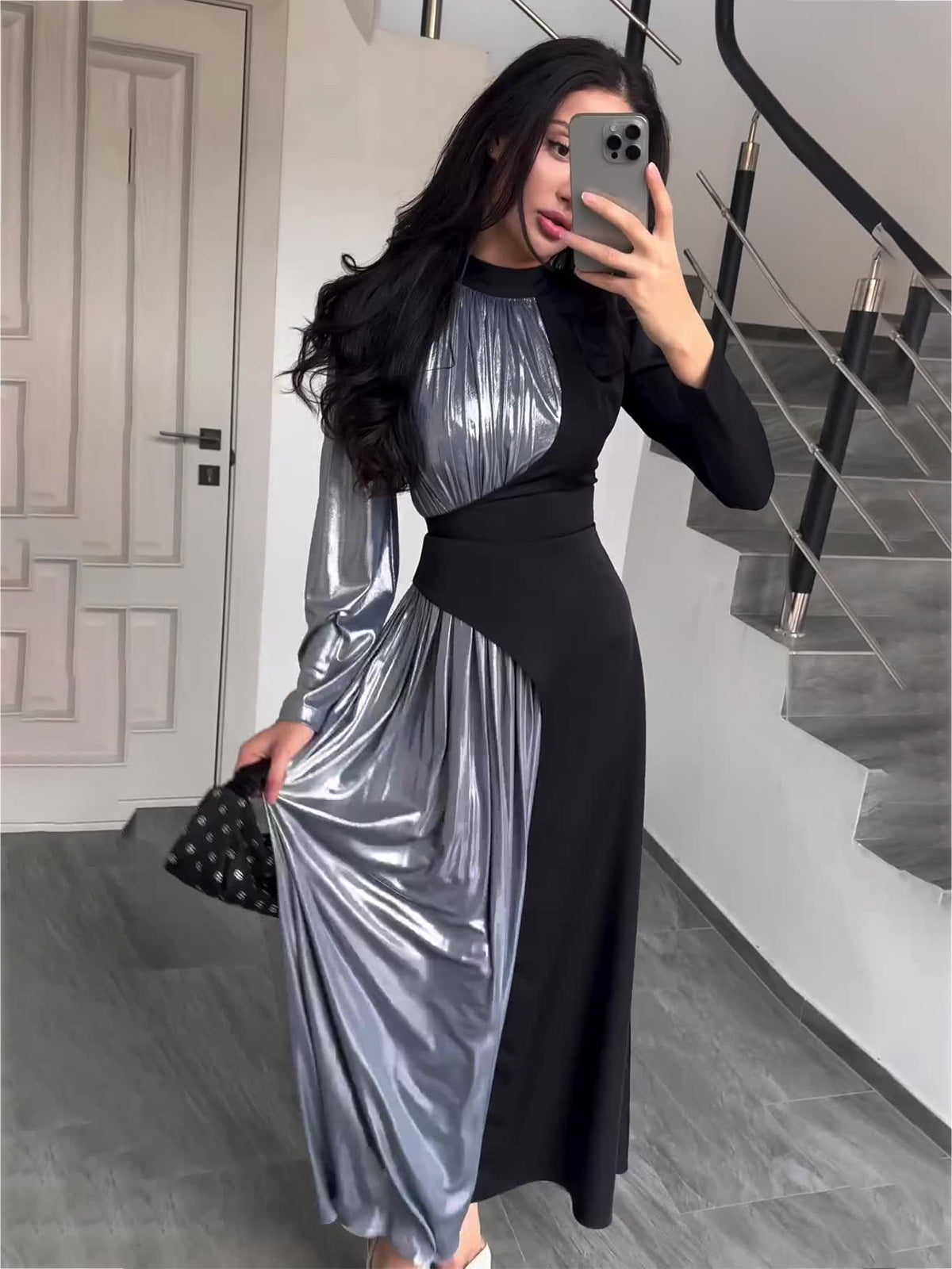 Spring Long Sleeve Slim Lace-Up Women's Irregular Long Fashion Dress