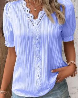 Summer Holidays Fashion Cutout Short Sleeve Blouse For Women 22