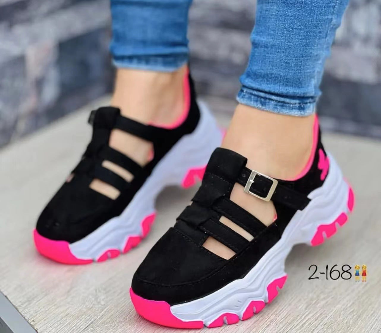 Women Round Toe Platform Low Top Buckle Flat Sneakers 6
