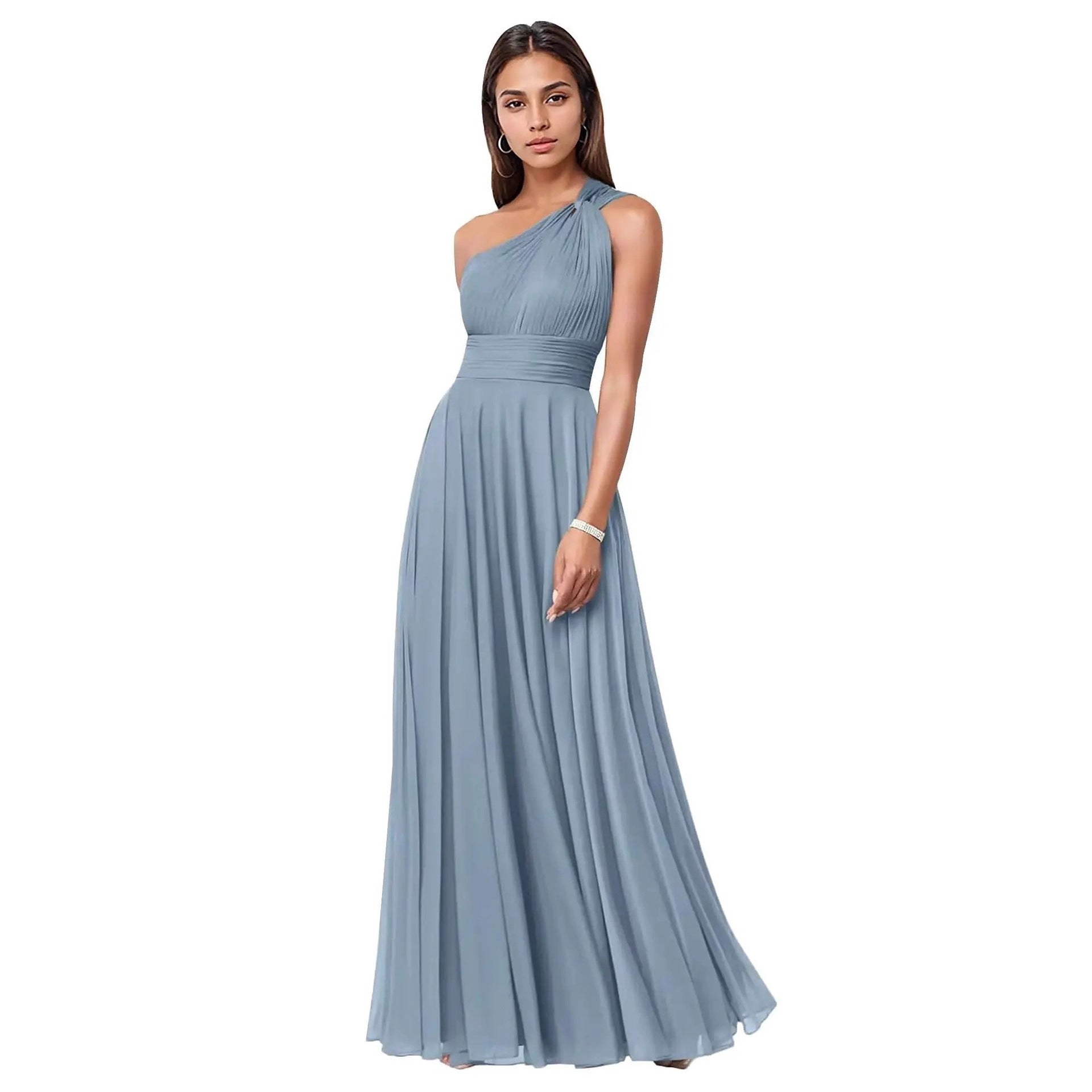 Evening Dress Long Slim Fit Bridesmaid Dress Wedding One-Shoulder Chiffon Ball Gown（Processing time need 3-6 days） 22