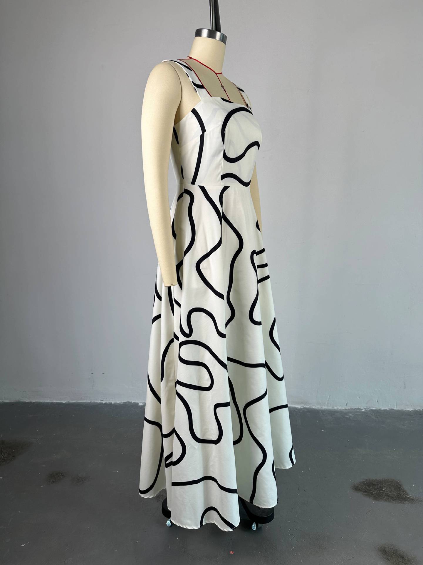 Women's Summer Fashion Strap Square Neck Printed Slim Waist A-Line Dress 7