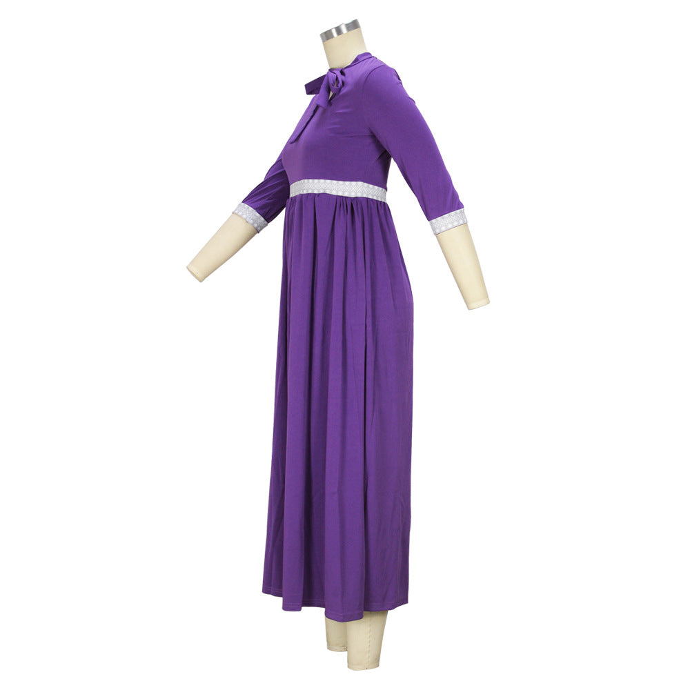 Fall Winter Slim Waist Maxi Tie Bow Long Slim Dress 10