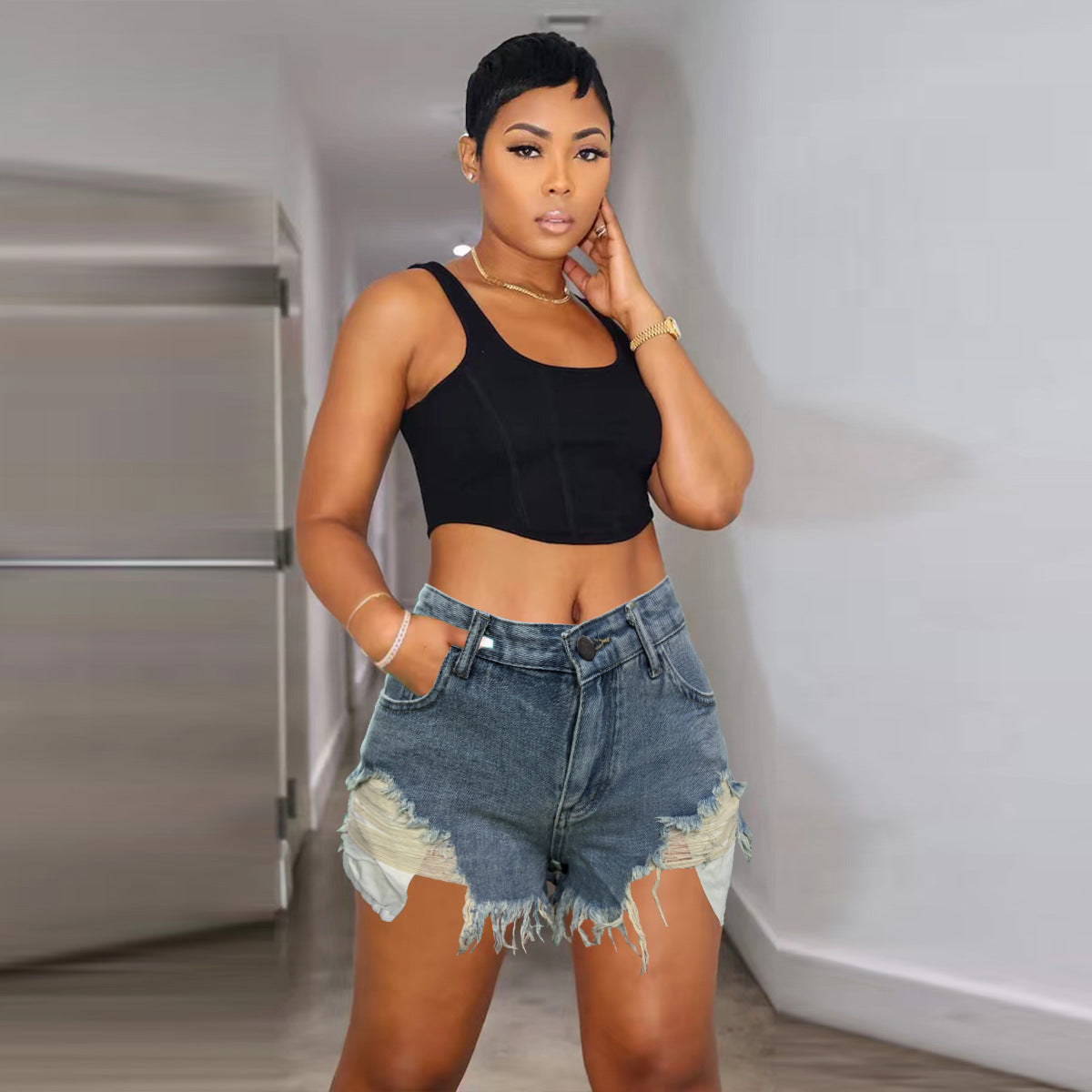 Ripped Tassel Fashion Women's Denim Shorts 4