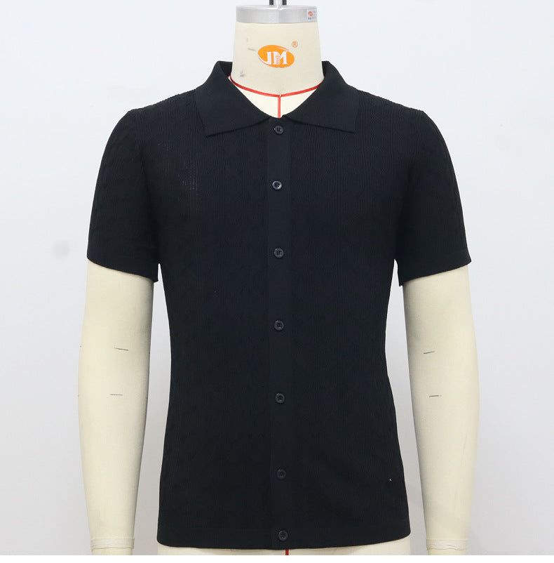 Summer Short Sleeve Men's Fashion Knitting Top Casual Button Polo Shirt 11