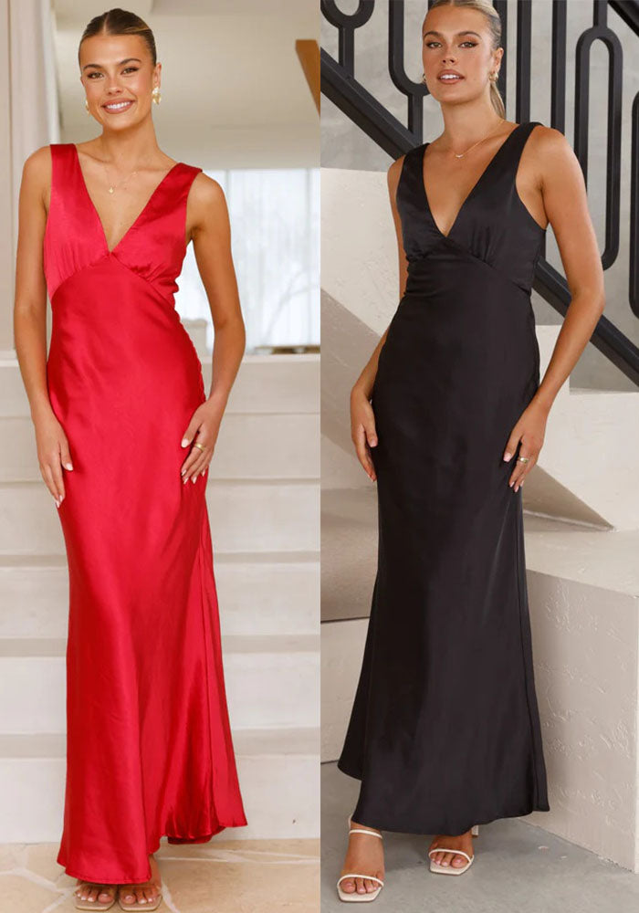 Women Dress Solid V-Neck Sexy Dress