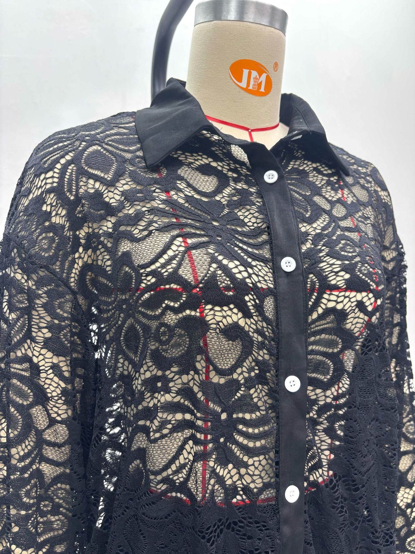 Women Hollow White Cardigan Lace Shirt and Wide-leg Pants Two-piece Set 12