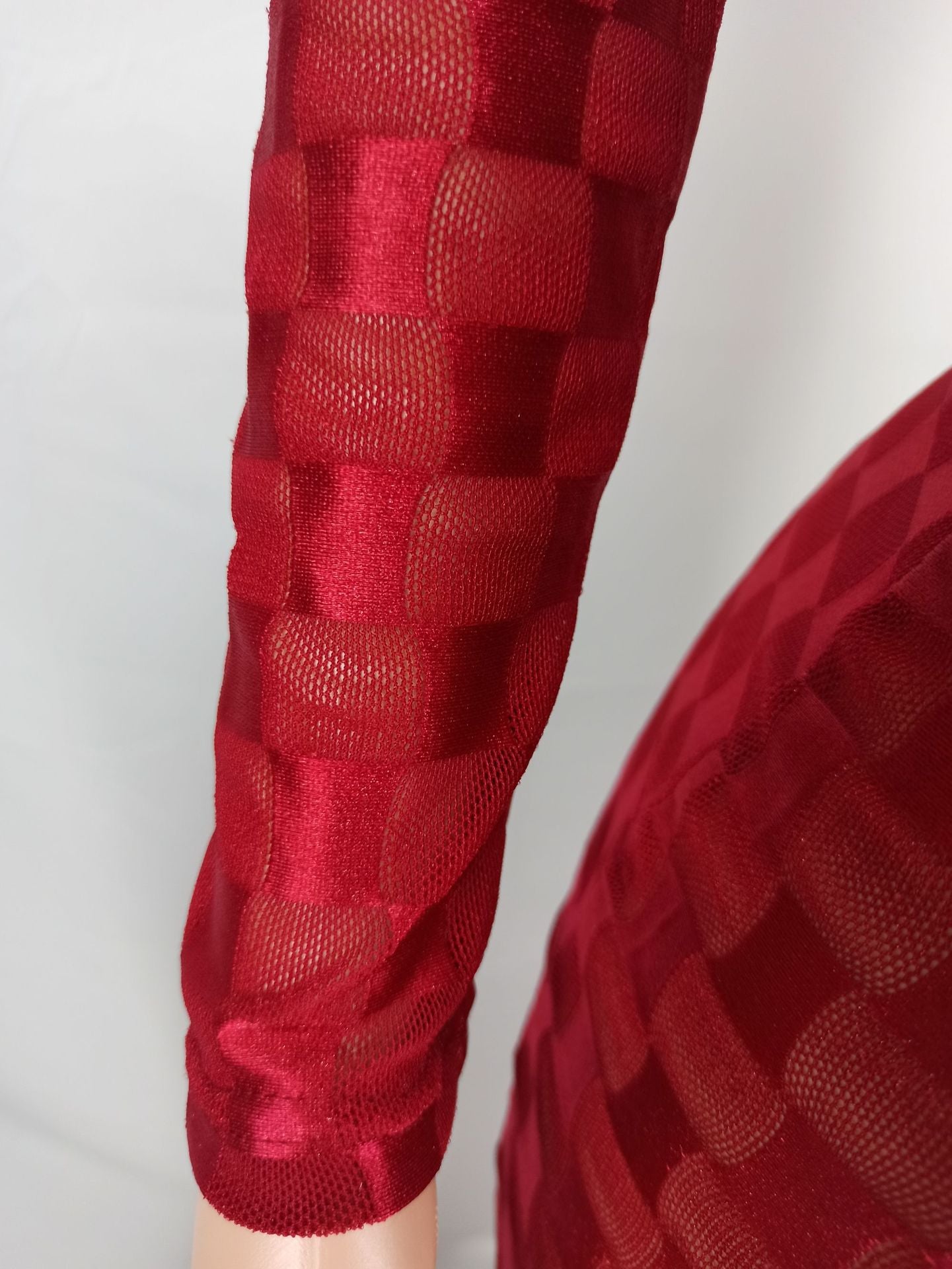 Women's Clothing Sexy Fashion Plaid Mesh Long Dress 25