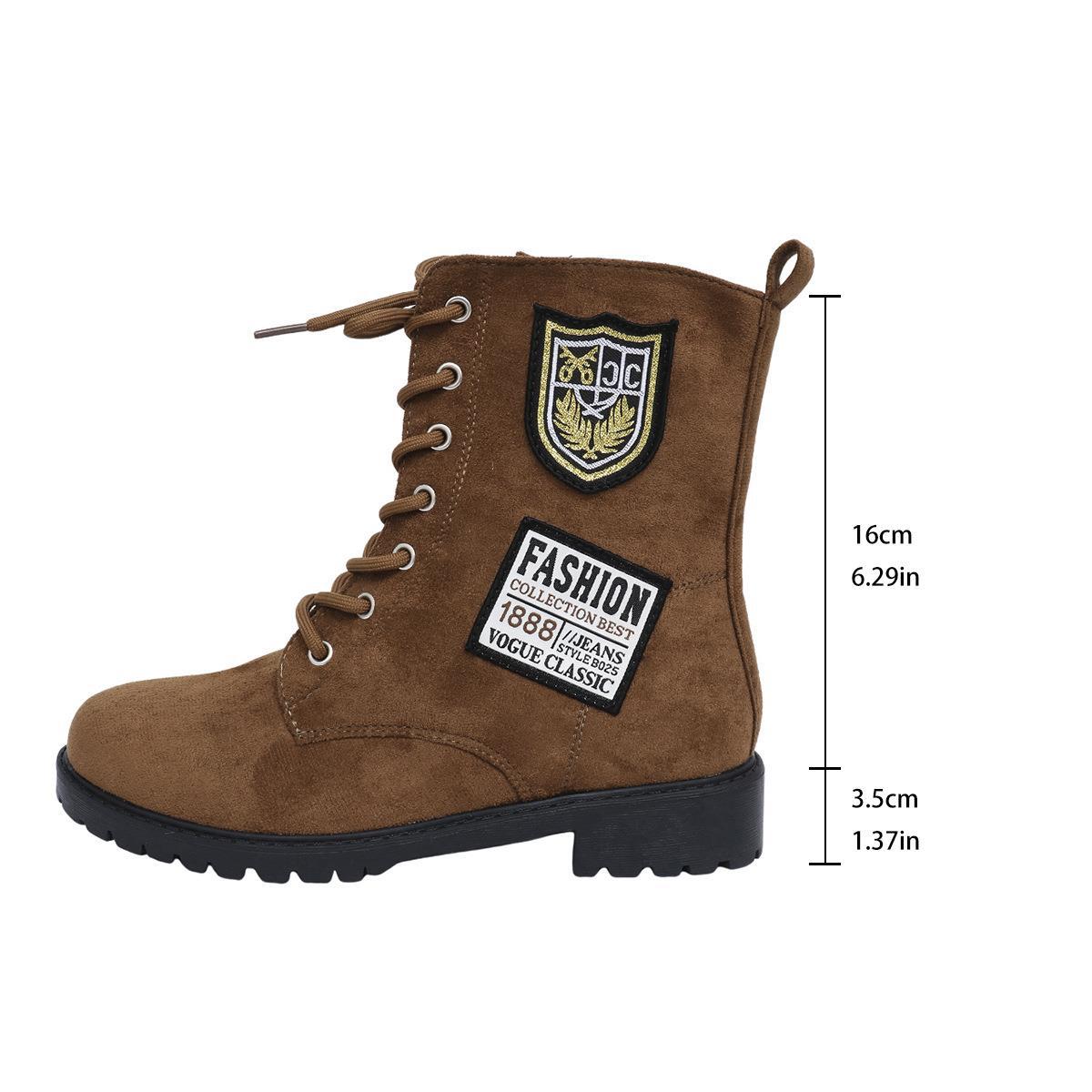 Winter Thick Sole Lace-Up Low Heel Decorated Martin Boots Women's Shoes 13