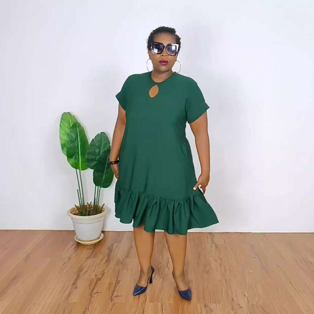 Round Neck ruffle short sleeve loose Plus Size dress 4