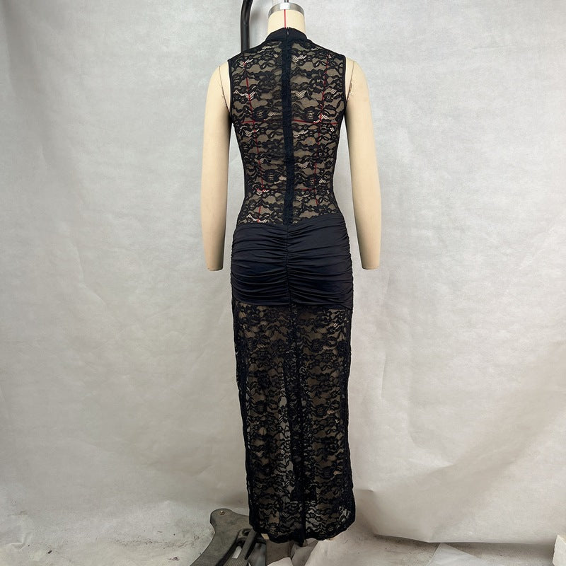 Women’s Sexy Summer Hollow Lace High-Slit Maxi Dress 7