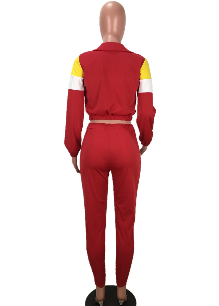Women's Patchwork Sport Contrast Casual Tracksuit Two Piece Set 28