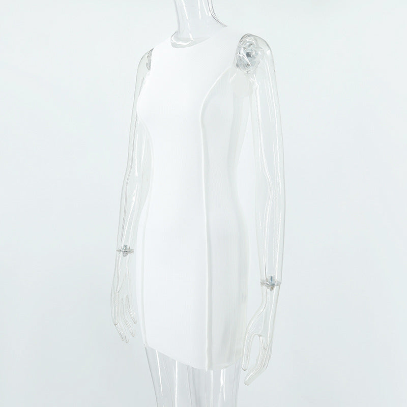 Summer Ladies Round Neck Sleeveless Solid Color Fashion Slim Bodycon Dress 27