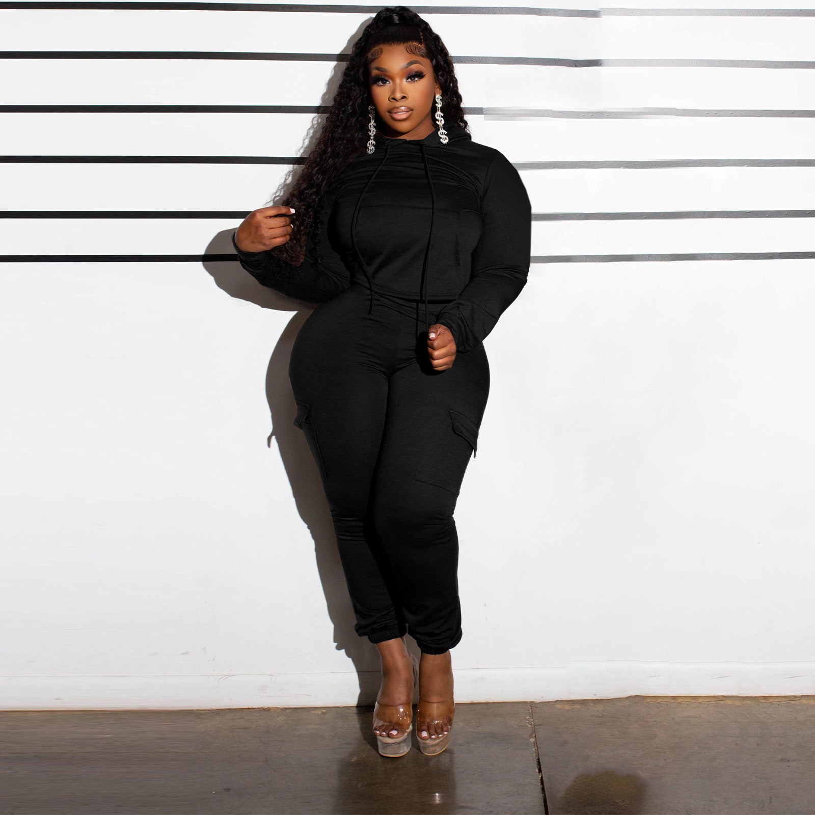 Stylish Patchwork Hooded Hoodies Cargo Pants Casual Two-Piece Set 7