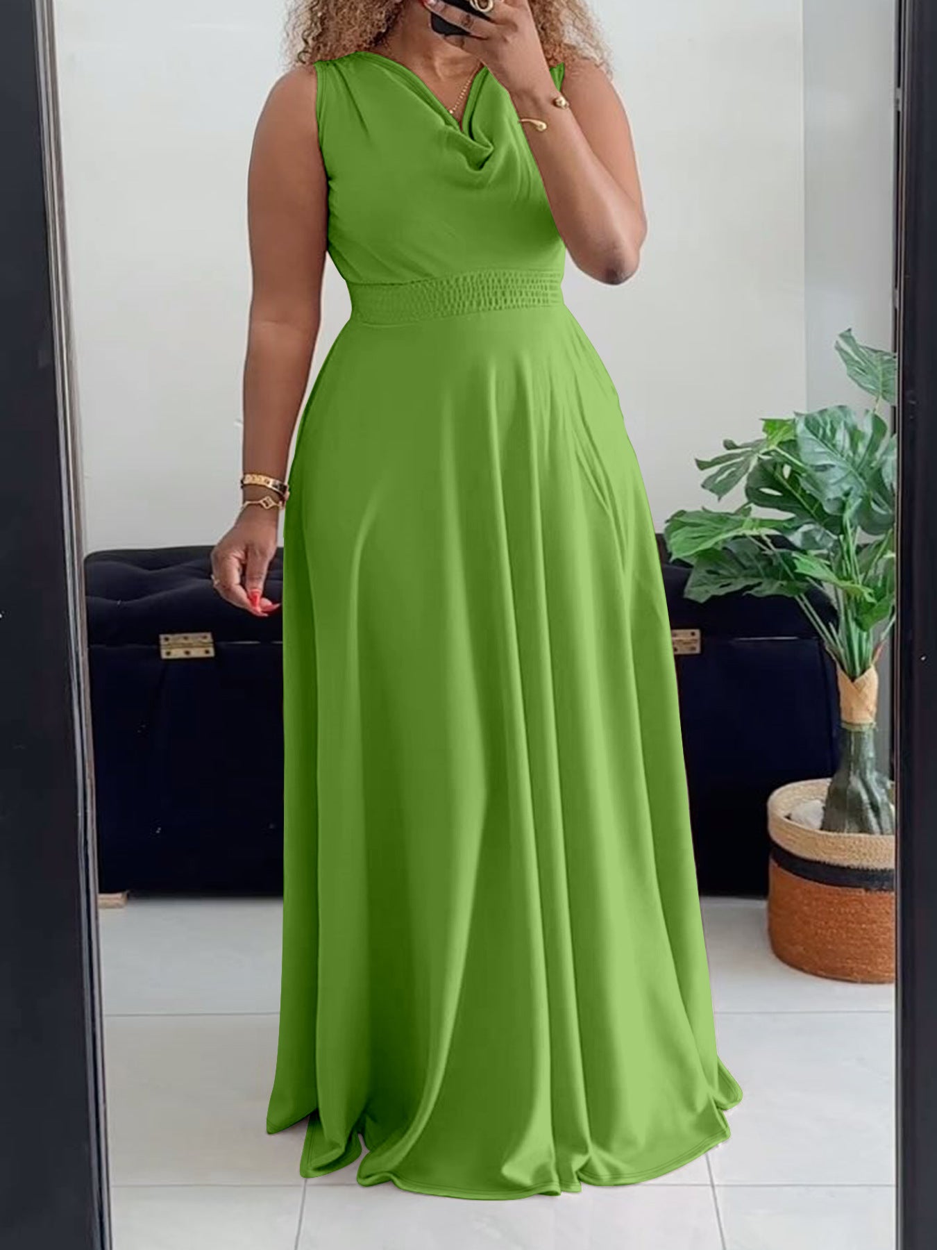 Plus Size Women Summer Solid Sundress 3