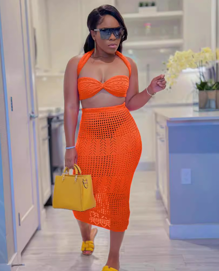 Women's Sexy Knitting Strapless Two Piece Skirt Set