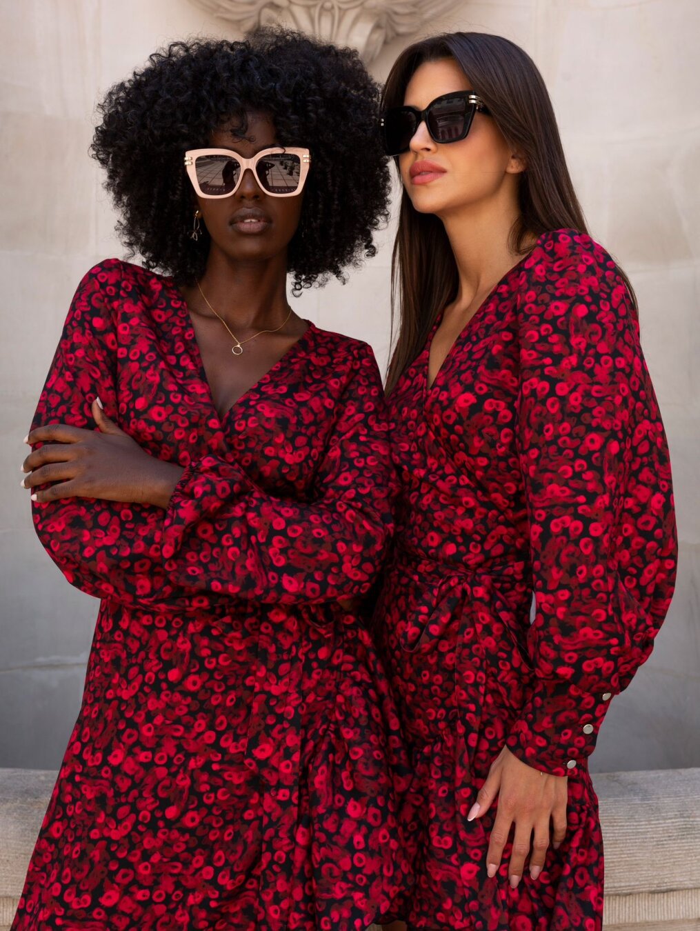 Autumn v-neck tie ruffle puff sleeve print dress 4